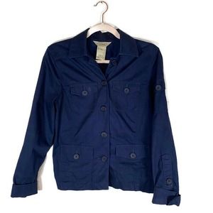 LL Bean Jacket Safari Blazer Jacket Sz XS Navy Blue Cotton GYT1 Button Pockets